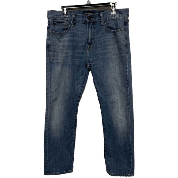 Lucky Brand 221 Original Straight Mens 34x30 Blue Denim Dark Wash Zip Jeans - Picture 1 of 9